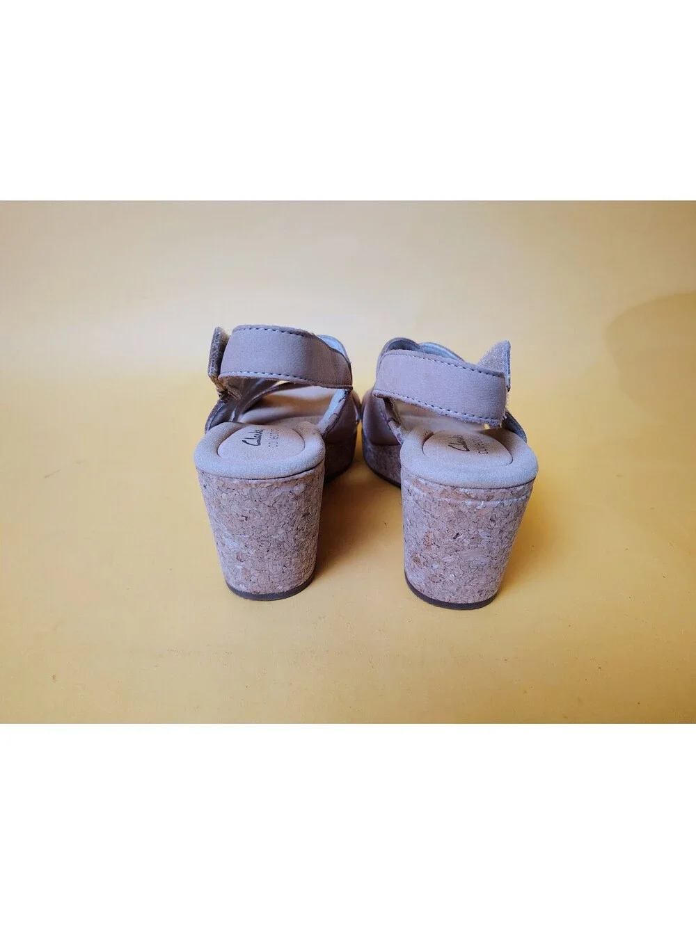 Clarks Giselle Beach Suede Cork Wedge Sandals Pink Taupe Slingback Womens Size 8